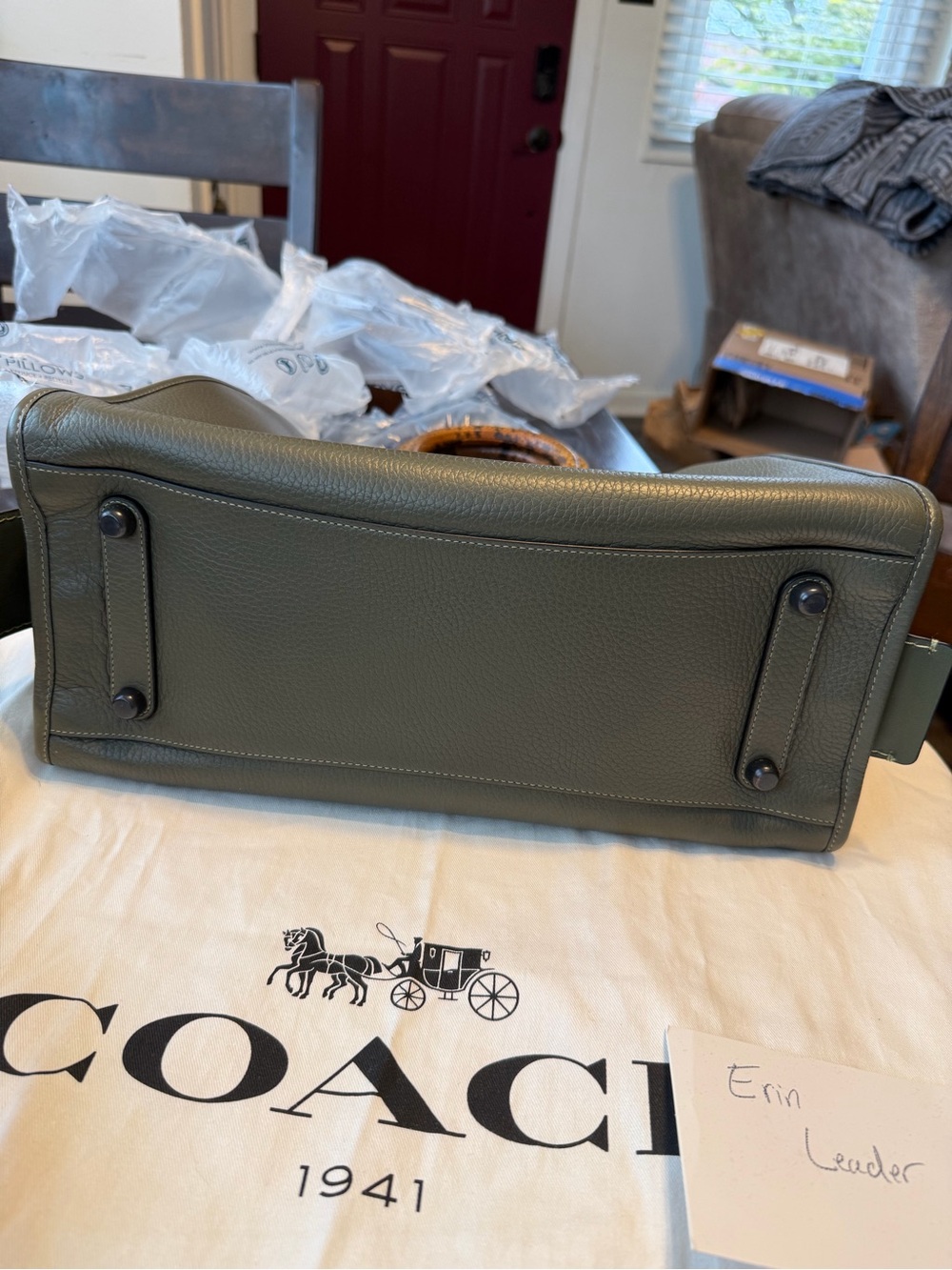 COACH Olive Green Rogue 36 w/ Genuine Python Handles - Picture 6 of 16